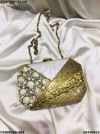Mother of Pearl Designer Brass Clutch Bag