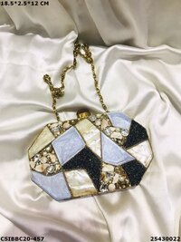 Mother of Pearl Designer Brass Clutch Bag