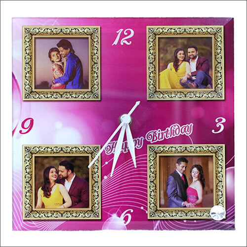 Square Customise Glass Photo Frame With Clock