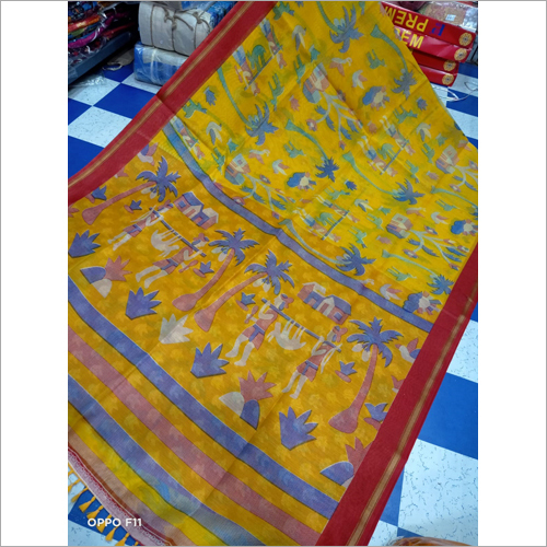 Yellow Linen Cotton Saree