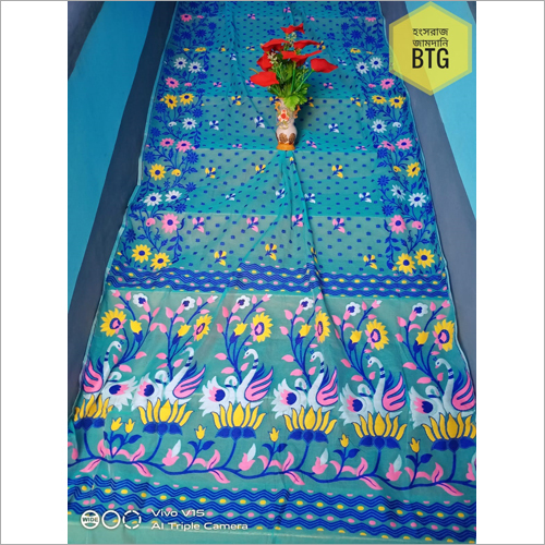 Blue Linen Design Saree