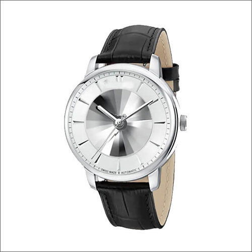 Mens Wristwatch - Leather Material, Finished Surface, Black Color | Fashion Design for Men