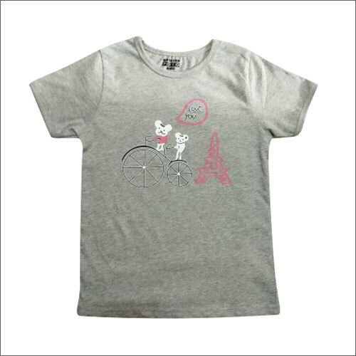 Grey Kids Printed Casual Wear T-shirts