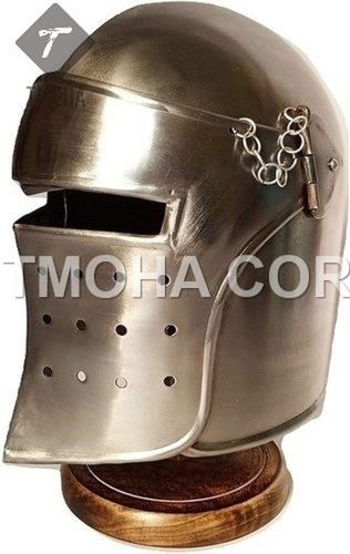 Iron Face Shield Medieval Armor Knight Crusader Ancient Barbute Helmet