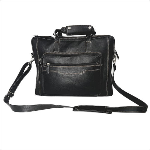 Pure Black Leather Laptop Bag