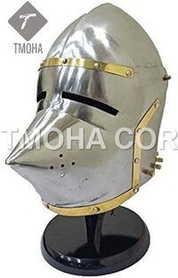 Medieval Knight Helmet - 18 Gauge Iron, 9x8x16 Inches | Silver Plating, Handmade Antique Imitation, Leather Accents