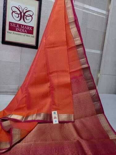 Orange Pure Silk Kanjivaram Doubt Shade Embos