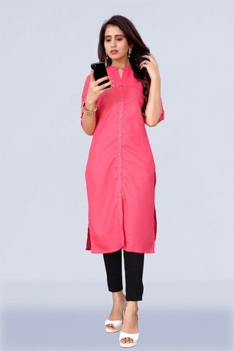 Washable Kurtis 9 Button Pink