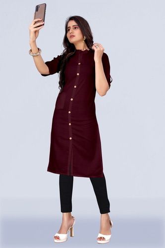 Maroon Kurtis 9 Button Black