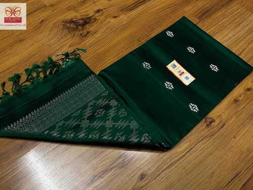 pure kanjivaram soft silk saree dark green