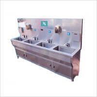 Automatic Hand Wash Station - Stainless Steel 304, 4 Legs, 4 Automatic Taps | Usage In Hospital, Office, Industrial Applications