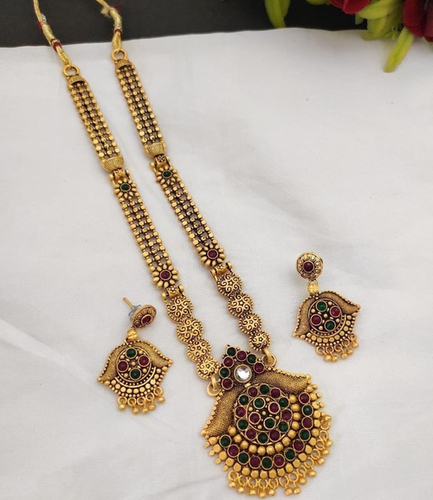 Gold Antique Necklace Set Heavy Long Necklace Set