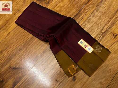 Marron Pure Kanchipuram Silk Saree Soft Side Budda