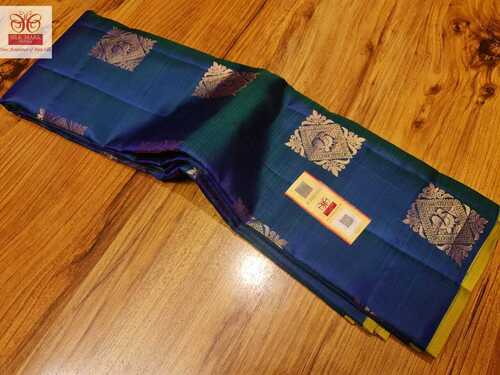 Blue Double Shade Green Pure Kjanjivaram Silk Kanjivaram Concept