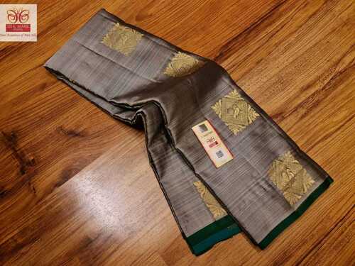 Grey With Blue Pure Kanjivaram Soft Silk Budda Concept