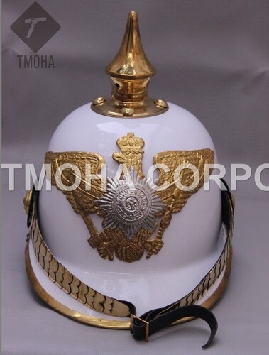 White Medieval Ancient Helmet Pickelhaube Leather