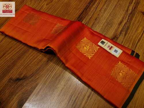 Orange Pure Soft Silk Budda Concept Kanjivaram Silk