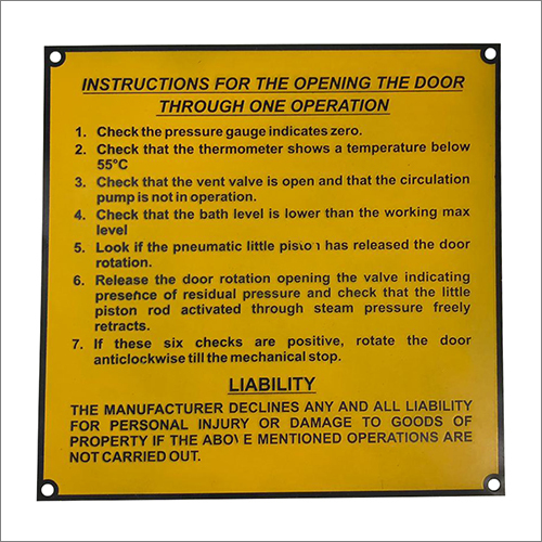 Yellow Aluminium Industrial Nameplate