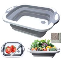 3 In 1 Chopping Board Collapsible Dish Tub, Vegetable Fruit Washing Draining Basket With Plug Folding Washbasin Basket - Food Grade Pp + Tpr, Multi Color | Ergonomic Handle, Slip-proof Bottom, Indoor & Outdoor Use