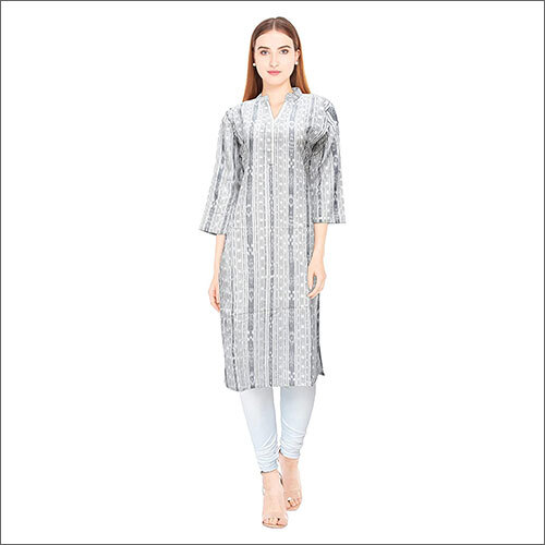 Grey Printed Cotton Kurta For Women