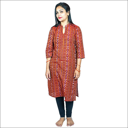 Ladies Pure Cotton High Neck Maroon Kurta