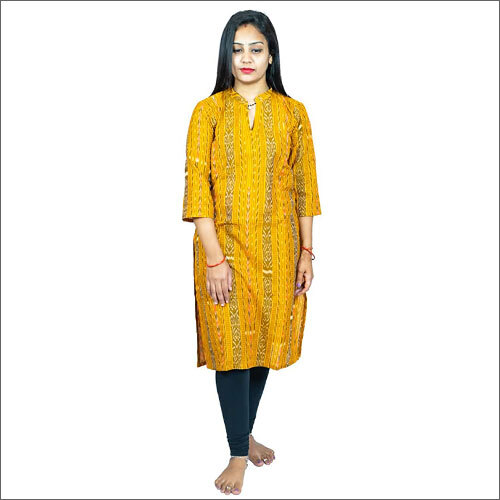 Ladies Pure Cotton High Neck Yellow Kurta