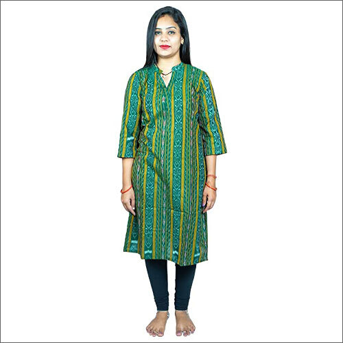 Ladies Pure Cotton High Neck Green Kurta