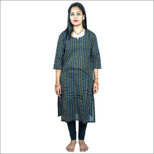 Black Ladies Pure Cotton Keyhole Neck Kurta