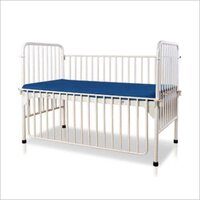 Pediatric Bed - Mild Steel, 1370x750x600 mm, White Finish | Manual Operation, 4 Wheels