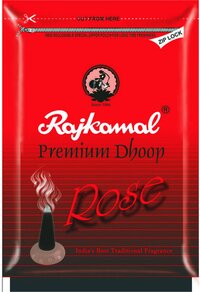 Rajkamal Rose Dhoop - Charcoal Based, 20 Sticks | 100% Natural Bamboo, Red Color, Indian Incense, Solid Cone Shape, Rough Surface