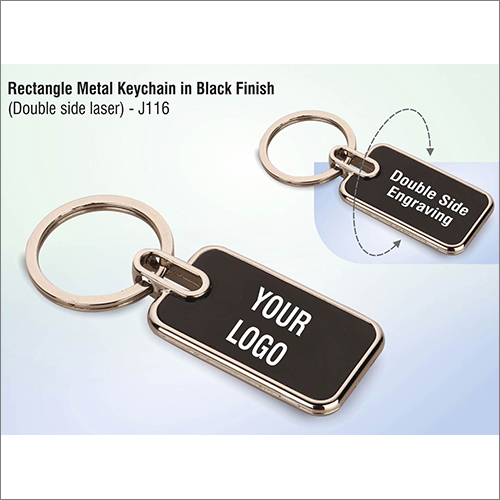Steel Rectangle Metal Keychain In Black Finish