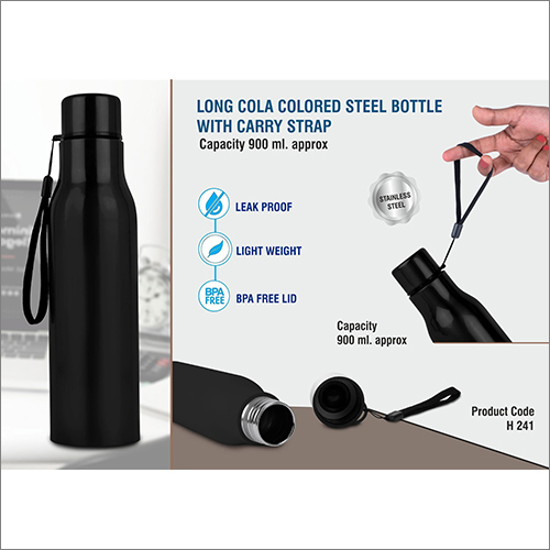 Long Cola Colored Stainless Steel Bottle With Carry Strap