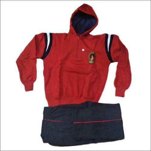 Boy School Tracksuit - Woolen Fabric Customized Size Blue-Red Color | Hooded Design Full Sleeve Lightweight Tear Resistant Easy Care