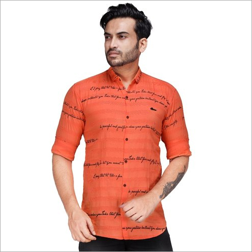 Orange Cotton Mens Casual Shirt