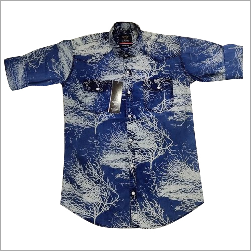 Blue Men Full Sleeve Printed Shirts