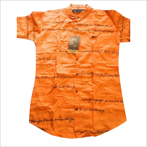 Washable Mens Orange Printed Shirt