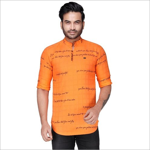 Yellow Mens Casual Short Kurta