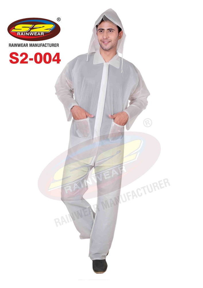 Rain Suit - Virgin Trans PVC 0.15mm Thickness, Free Size, Assorted Colors | Waterproof Hooded Jacket with Draw-String, Zippered Front, Elastic Waist, Pouch Packing