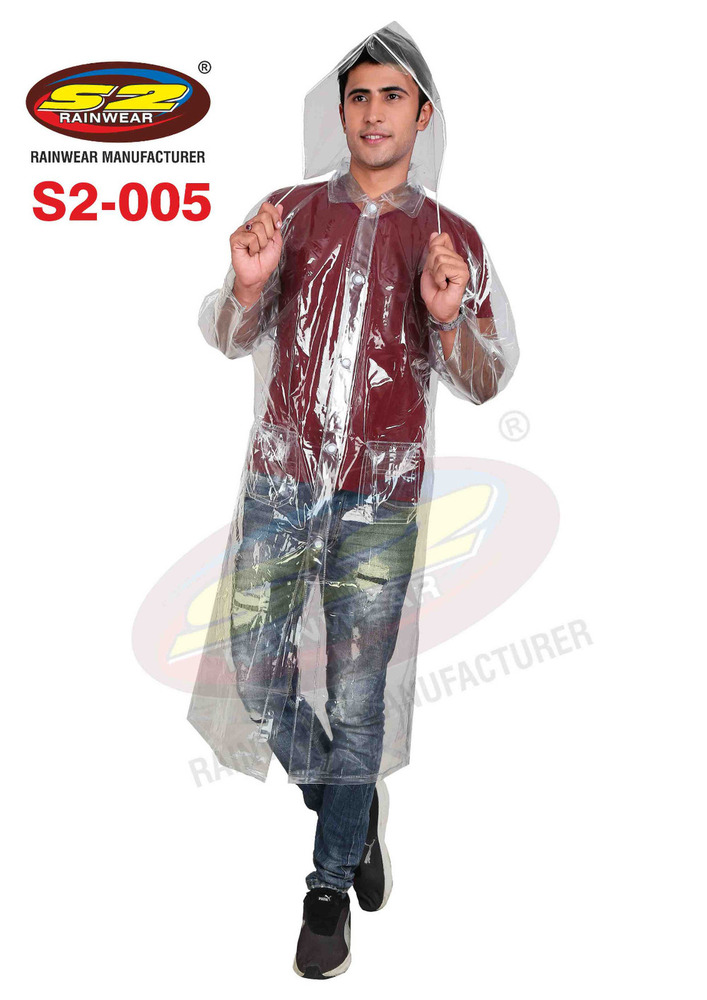 PVC Plastic Raincoat - Virgin PVC 0.15mm Thickness, Free Size, Transparent Color | Long Coat with Hood, Two Front Pockets, Back Slit for Comfort