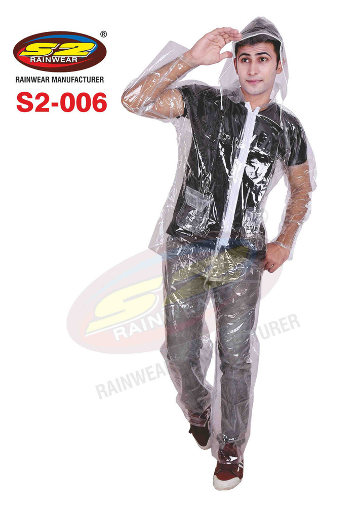 PVC Plastic Rain Suit - Virgin PVC, Free Size, Transparent | Waterproof Jacket, Pant, Cap with Drawstring, Zipper Closure, Pouch Packing, Elasticized Waistband
