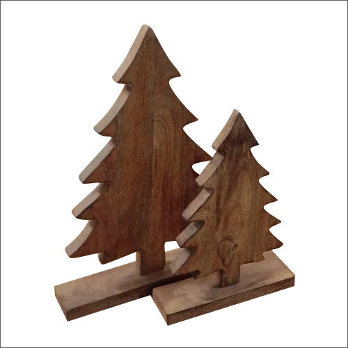 Wooden Finish Decorated Christmas Tree Set Of 2