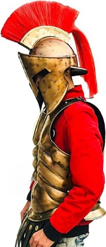 Antique Medieval Greek Armor Spartan Helmet - Iron, Large | Handmade Muscle Cuirass with Leather Apron Belt, Brass Accents, Smooth Edges