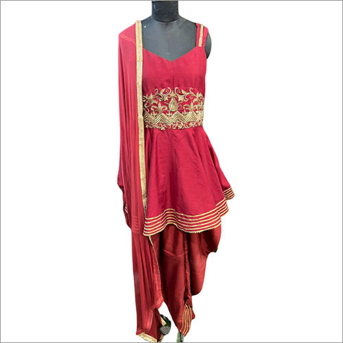 Red Hand Embroidered Dhoti Suit