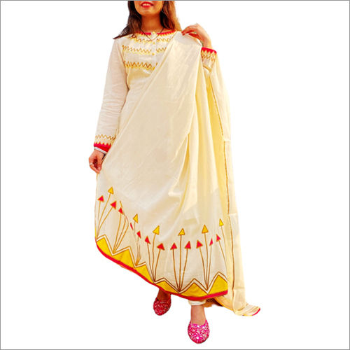 No Fade Full Off White Anarkali Suit