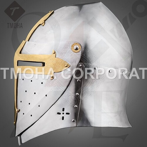 Medieval Armor Helmet Helmet Knight Helmet Crusader Helmet Ancient Helmet Bassinet Sugar Loaf with brass cross on the visor AH0330