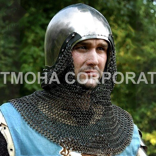 Medieval Armor Helmet Helmet Knight Helmet Crusader Helmet Ancient Helmet Bascinet with Chainmail AH0345