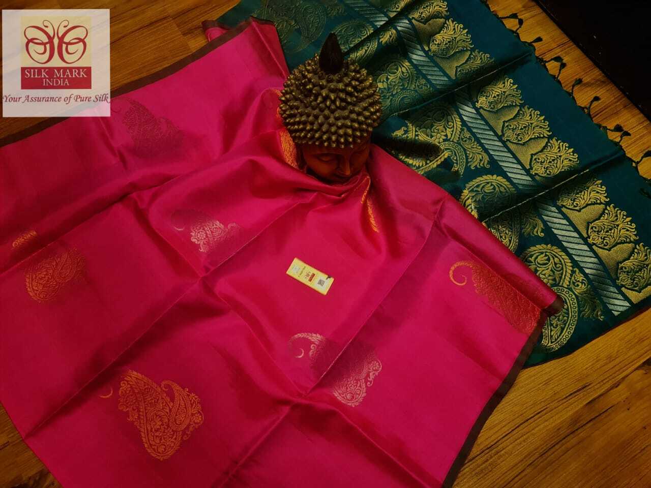 contrast soft silk handloom saree