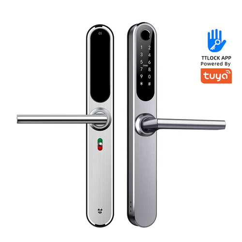 Black Fingerprint Smart Door Lock Tuya App Ttlock Ble Waterproof Ip66 Outdoor For Narrow Profile Aluminum Doors Wooden Doors