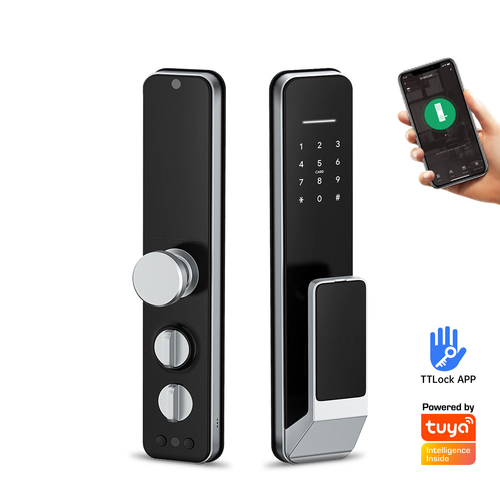 Black Face Recognition Door Lock Automatic Locking With Face Scan Camera Fingerprint Keypad Lock Tuya Wifi Peephole Door Lock