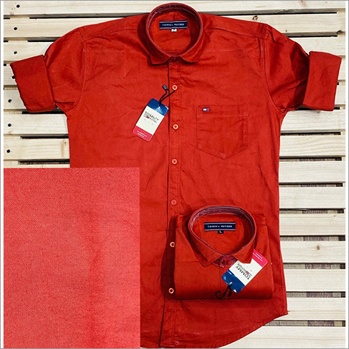 Mens Plain Red Cotton Shirt